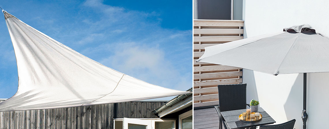 Два начина за сянка на балкона или в градината – със сенник или чадър за слънце