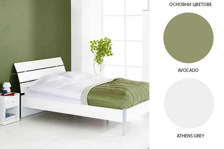 Спалня в зелено и сиво